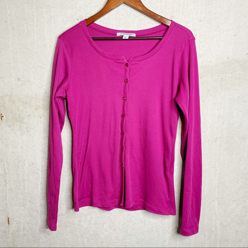 Port Authority purple button front cardigan sz M